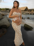 Muttermode Zweiteiliges Spitzenkleid mit eleganten Rüschen - perfekt für Urlaubsfotoshootings während der Schwangerschaft
