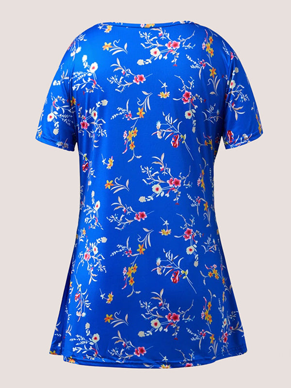 Muttermode Stillmode Stillshirt Geblümt V-Ausschnitt Kurzärm Umstandsshirt UmstandsTop