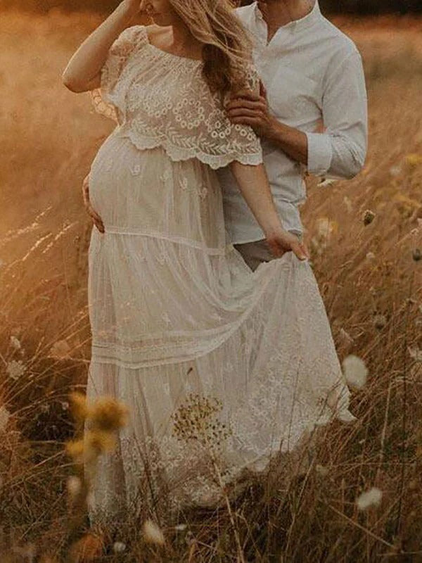 Muttermode Umstandskleider Spitzenkleider Off Shoulder Babybauch Fotoshooting Maxikleider Für Schwangere