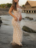 Muttermode Zweiteiliges Spitzenkleid mit eleganten Rüschen - perfekt für Urlaubsfotoshootings während der Schwangerschaft
