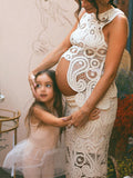 Muttermode Babybauch Fotoshooting Kleid umstandskleid Weiß Spitze Sommerkleider Mit Cut Outs