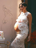 Muttermode Babybauch Fotoshooting Kleid umstandskleid Weiß Spitze Sommerkleider Mit Cut Outs