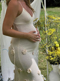 Muttermode Schwangerschaftskleid mit 3D-Blumenmuster, elegant und modisch für Fotoshootings im Frühling Sommer