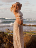 Muttermode Kleid Für Schwangere Fotoshooting Beige Sommer Strand Boho Umstands Maxikleid