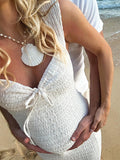 Muttermode Umstandskleid mit Falten und Schlitz Perfekt für Frühling Sommerkleider Edel Babybauchkleider