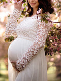Muttermode Umstandskleid Fotoshooting Spitze Abendkleid Weiß Brautkleid Schwanger Maxi Kleider