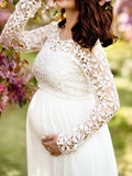 Muttermode Umstandskleid Fotoshooting Spitze Abendkleid Weiß Brautkleid Schwanger Maxi Kleider