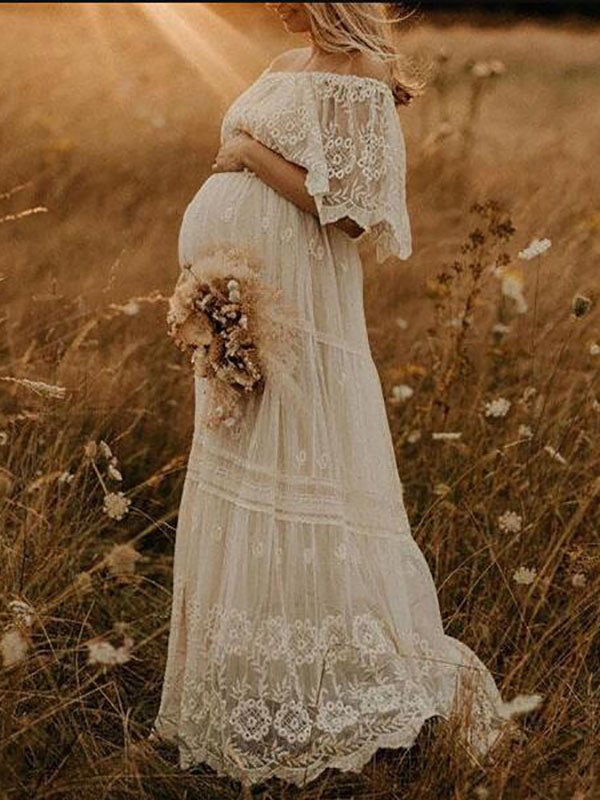 Muttermode Umstandskleider Spitzenkleider Off Shoulder Babybauch Fotoshooting Maxikleider Für Schwangere
