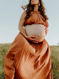 Muttermode Umstandskleider Fotoshootingkleider Boho Zweiteiliger Plissee Rückenfrei Schlitz Schwangerschaft Maxikleider