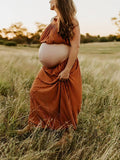 Muttermode Umstandskleider Fotoshootingkleider Boho Zweiteiliger Plissee Rückenfrei Schlitz Schwangerschaft Maxikleider