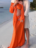 Muttermode Umstandskleider Fotoshootingkleider Boho Strand Zweiteiliger Schnürung Knoten Trompetenärmeln Schwangerschaft Maxikleider