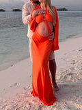 Muttermode Umstandskleider Fotoshootingkleider Boho Strand Zweiteiliger Schnürung Knoten Trompetenärmeln Schwangerschaft Maxikleider