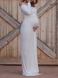 Muttermode Umstandskleid Fotoshootingkleid Babybauch Langarm Off Shoulder Maxikleid Schwangerschaftskleider
