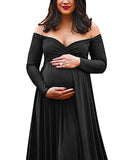 Muttermode Umstandskleid Fotoshootingkleid Babybauch Off Shoulder Schwangerschaft Schleppe Maxikleider