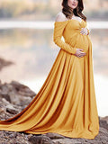 Muttermode Umstandskleid Fotoshootingkleid Babybauch Off Shoulder Schwangerschaft Schleppe Maxikleider