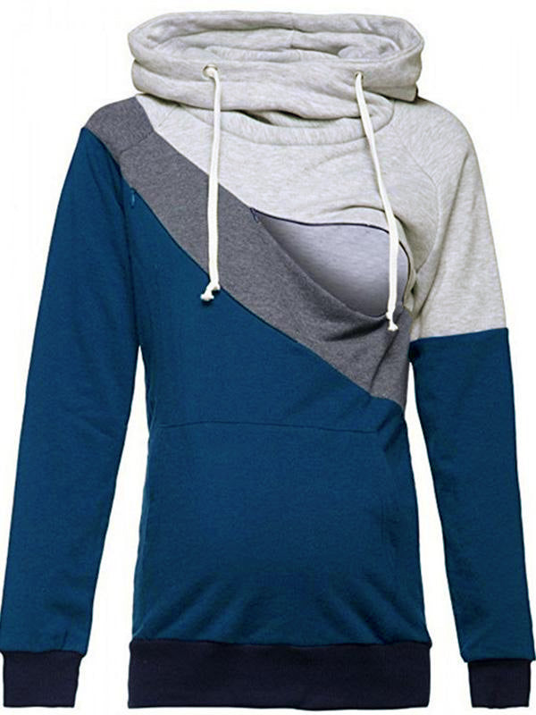 Muttermode Stillpullover Farbblock Mit Kapuze Tunnelzug Umstandshoodie Schwangere Sweatshirt