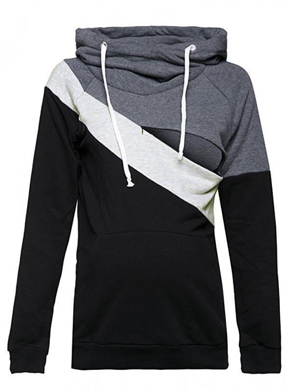 Muttermode Stillpullover Farbblock Mit Kapuze Tunnelzug Umstandshoodie Schwangere Sweatshirt