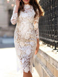 Muttermode Spitzenkleid Weiß Midi Umstandskleider Elegant Bodycon Elegant Kleid Hochzeitsgast