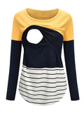 Muttermode Stillshirt Gestreift Kariert Leopardenmuster Spitze Patchwork Rundhals Stillmode