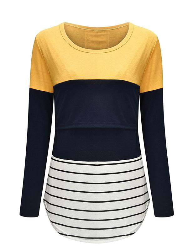 Muttermode Stillshirt Gestreift Kariert Leopardenmuster Spitze Patchwork Rundhals Stillmode
