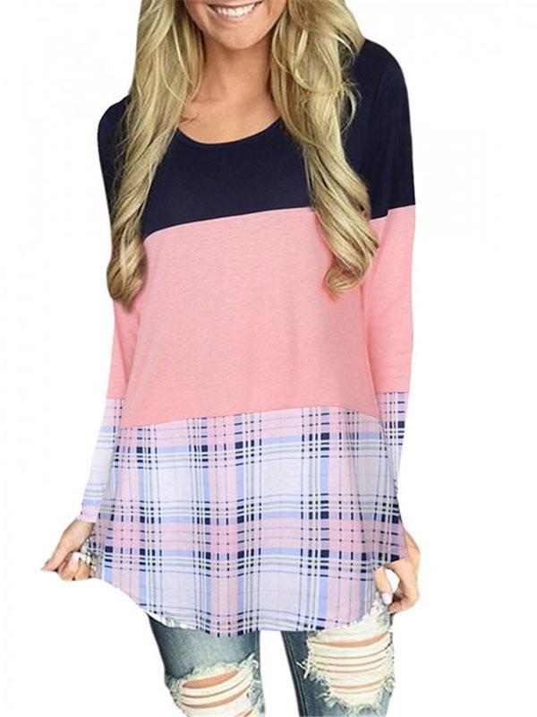 Muttermode Stillshirt Gestreift Kariert Leopardenmuster Spitze Patchwork Rundhals Stillmode