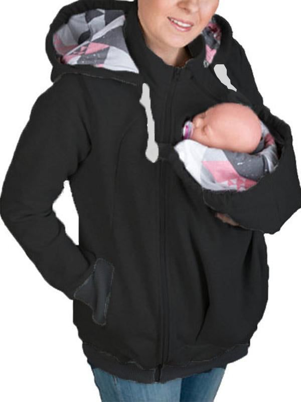 Muttermode Tragejacke Geometrischer Babyeinsatz Kangaroo Baby Sweatshirt Umstandsjacke