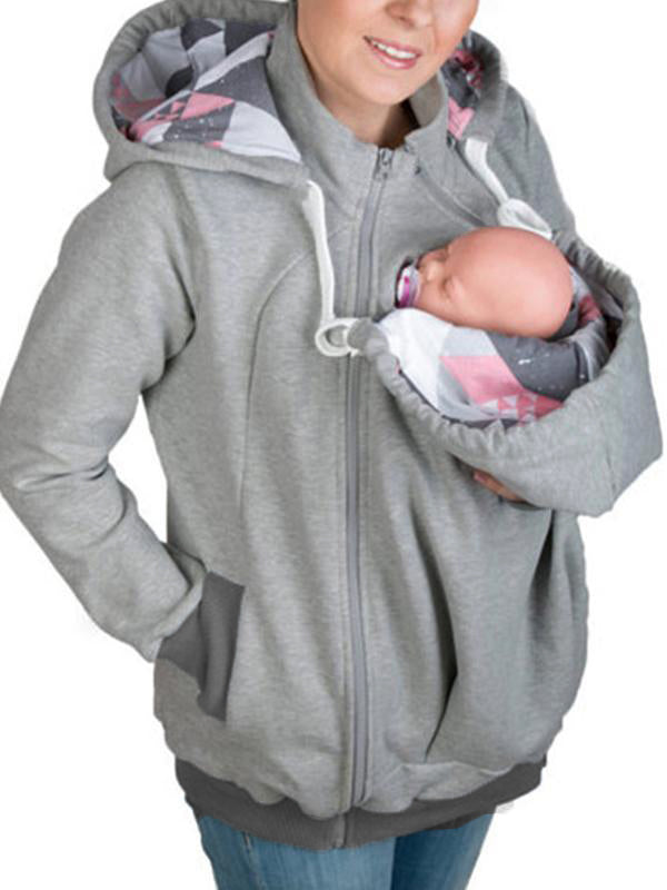 Muttermode Tragejacke Geometrischer Babyeinsatz Kangaroo Baby Sweatshirt Umstandsjacke