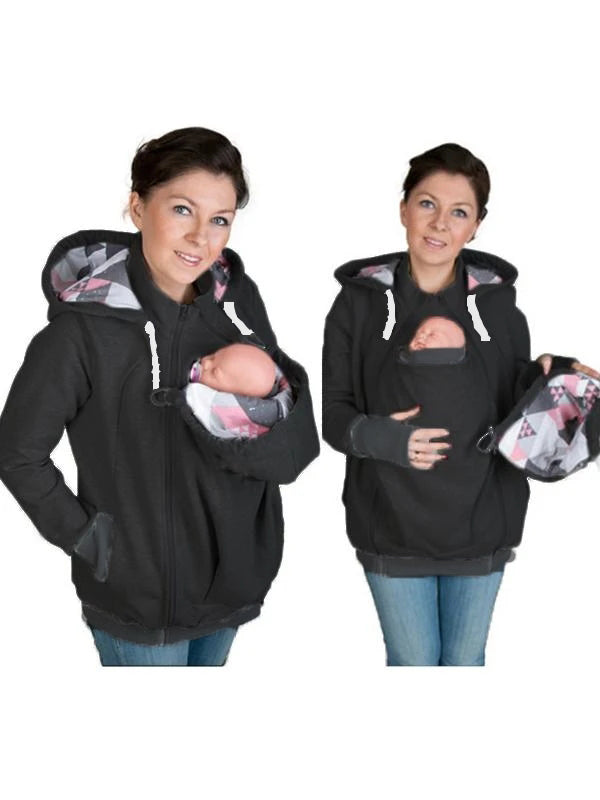 Muttermode Tragejacke Geometrischer Babyeinsatz Kangaroo Baby Sweatshirt Umstandsjacke