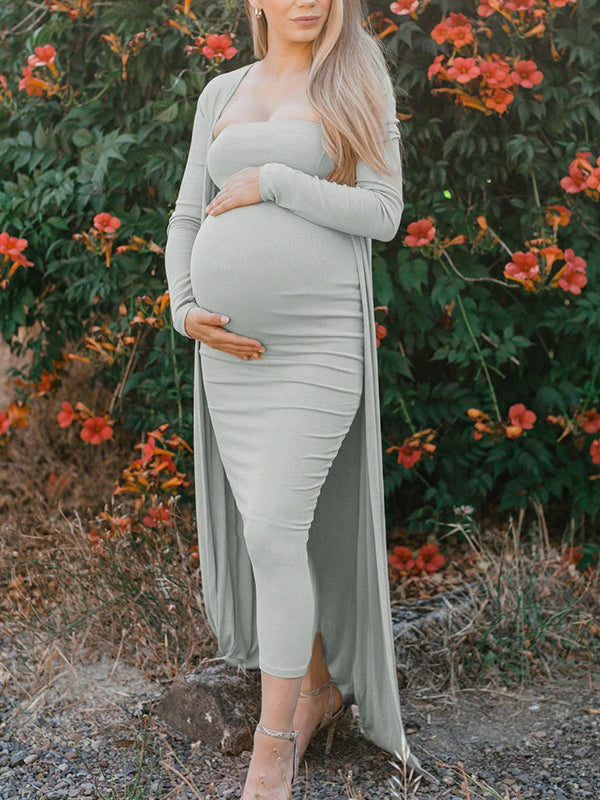 Muttermode Umstandskleider Bodyconkleid Zweiteiliger Bandeau Babybauch Elegant Midikleider