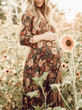 Muttermode Umstandskleider Fotoshootingkleid Geblümt Rüschen Kleid Schwangerschaft Maxikleider