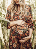 Muttermode Umstandskleider Fotoshootingkleid Geblümt Rüschen Kleid Schwangerschaft Maxikleider
