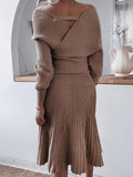Muttermode Umstandskleider Strickkleid Plissee Schulterfrei Strickpullover Zweiteiliger