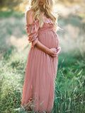 Muttermode Umstandskleider Fotoshootingkleid Baby Shower Tunnelzug Rüschen Babybauch Maxikleider