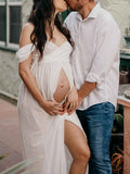 Muttermode Umstandskleider Fotoshootingkleid Off Shoulder Babybauch Maxikleider