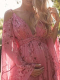 Muttermode Blümchen Kleid Gefaltete Boho Kleid Fotoshooting Umstandskleid Maxi Kleider