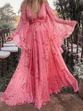 Muttermode Blümchen Kleid Gefaltete Boho Kleid Fotoshooting Umstandskleid Maxi Kleider