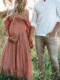 Muttermode Umstandskleider Fotoshootingkleid Baby Shower Tunnelzug Rüschen Babybauch Maxikleider