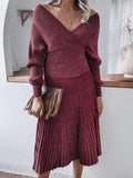 Muttermode Umstandskleider Strickkleid Plissee Schulterfrei Strickpullover Zweiteiliger