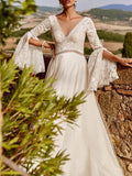 Muttermode Weißes Umstandskleid Hochzeit Gestickt Spitze Rückenfrei Trompetenärmeln Romantisch umstandsbrautmode Kleider