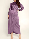 Muttermode Umstandskleider Festlich Gürtel Langarm Plisseekleid Elegant Maxikleider