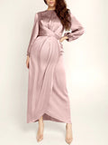 Muttermode Umstandskleider Festlich Gürtel Langarm Plisseekleid Elegant Maxikleider