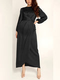 Muttermode Umstandskleider Festlich Gürtel Langarm Plisseekleid Elegant Maxikleider