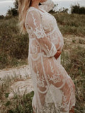 Muttermode Umstandskleider Fotoshootingkleid Spitzenkleid Transparente Schwangerschaft Babybauch Midikleider