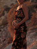 Muttermode Umstandskleider Fotoshootingkleider Boho Strand Blumen Batik Rückenschnürung Rückenfrei Schwangerschaft Maxikleider