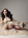 Muttermode Umstandskleider Khaki Mesh Kleid Für Schwangere Fotoshooting