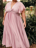 Muttermode Umstandskleider Rosa Plissiertes Maxikleid Volant Ärmel Umstandsmode Sommer Festlich