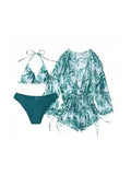 Muttermode Umstandsmode ZDreiteiliges Set Blumen Blätter Tunnelzug Transparente Beiläufige Strand Schwangere Umstands Bikini