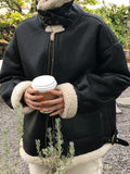 Muttermode Umstandsmode Lederjacke Gefütterte Umlegekragen Bikerjacke Damen Wintermantel