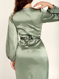 Muttermode Umstandskleider Festlich Gürtel Langarm Plisseekleid Elegant Maxikleider