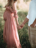 Muttermode Umstandskleider Fotoshootingkleid Baby Shower Tunnelzug Rüschen Babybauch Maxikleider